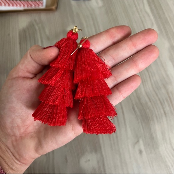 Red Tassel Earrings - Picture 3 of 4